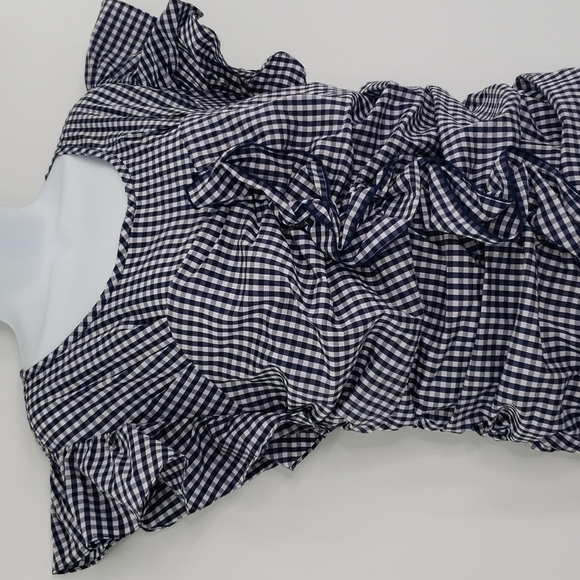 Chelsea 28 Gingham Ruched Poplin Top in Navy/white - Picture 4 of 8